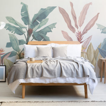 1-dusty-pink-teal-vintage-tropical-wallpaper-mural-bedroom
