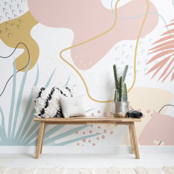 1-pink-abstract-shapes-tropical-leaves-wallpaper-mural-hallway