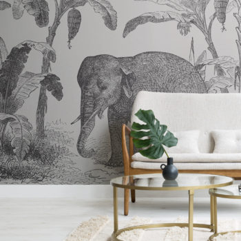 1-vintage-jungle-etching-elephant-wallpaper-mural-room