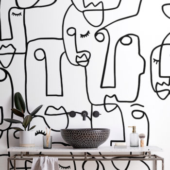 2-black-white-face-line-drawing-wallpaper-mural-modern-bathroom