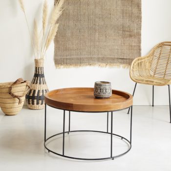 table-basse-ronde-en-bois-de-teck-et-metal-indus